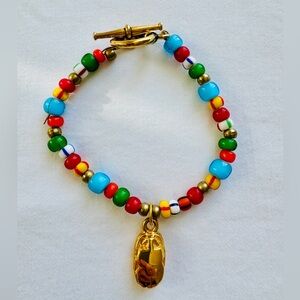 Beaded Bracelet with Gold Charm - Handmade by New York Artisan Jeweller